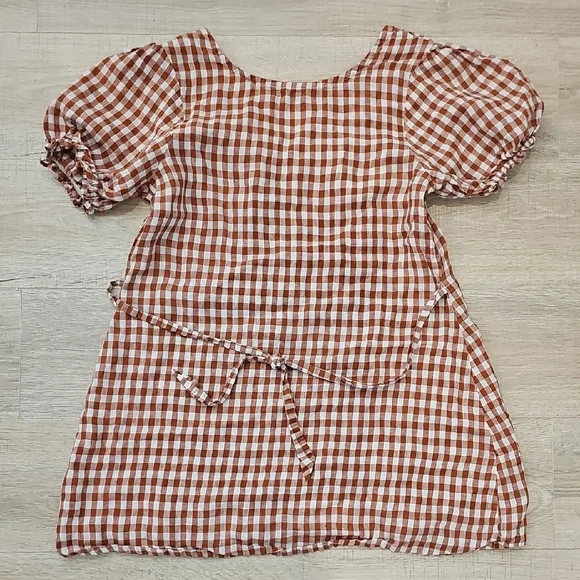 Betty And Eve, Handmade 100% Linen Red Gingham Mini Dress - Picture 5 of 5
